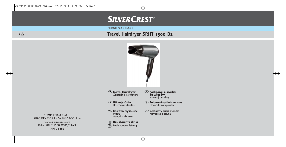 Silvercrest SRHT 1500 B2 User Manual | 86 pages