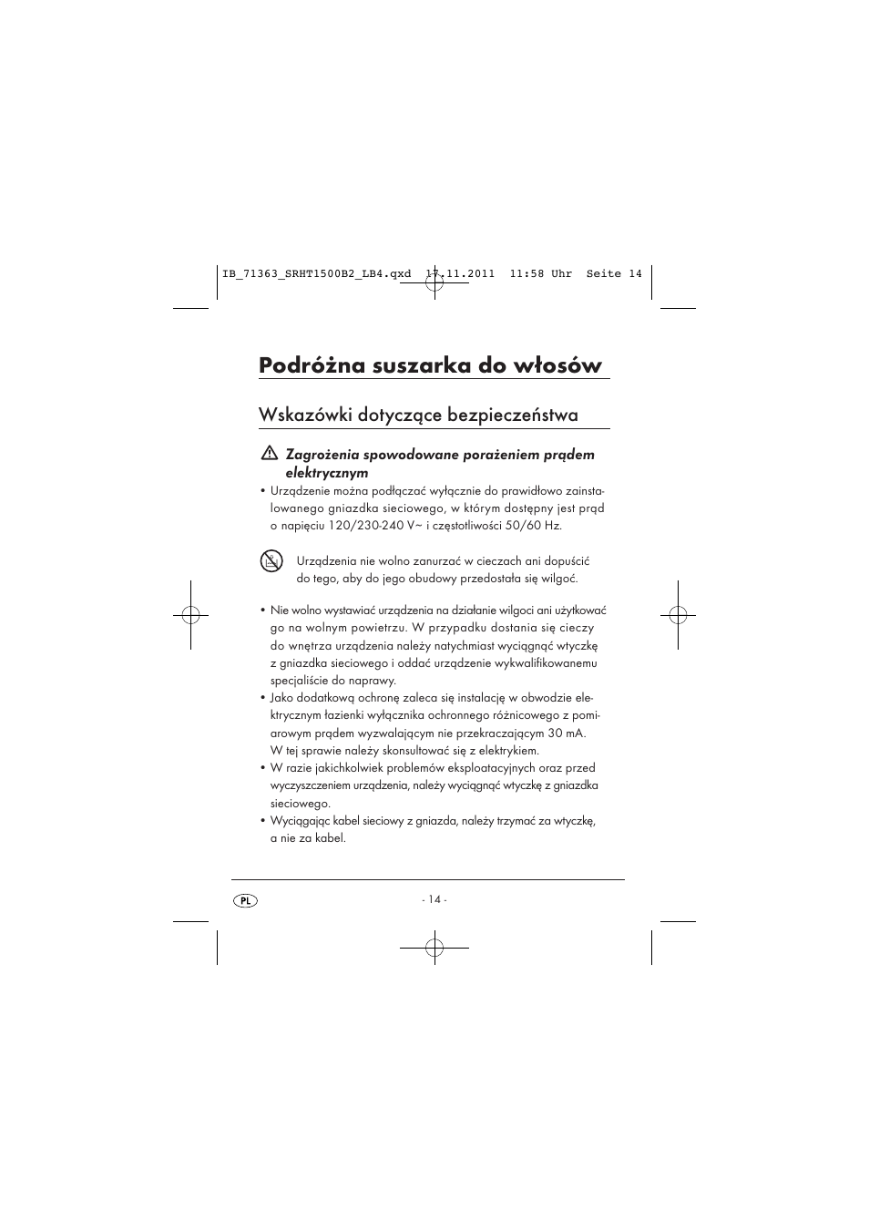 Podróżna suszarka do włosów, Wskazówki dotyczące bezpieczeństwa | Silvercrest SRHT 1500 B2 User Manual | Page 16 / 86