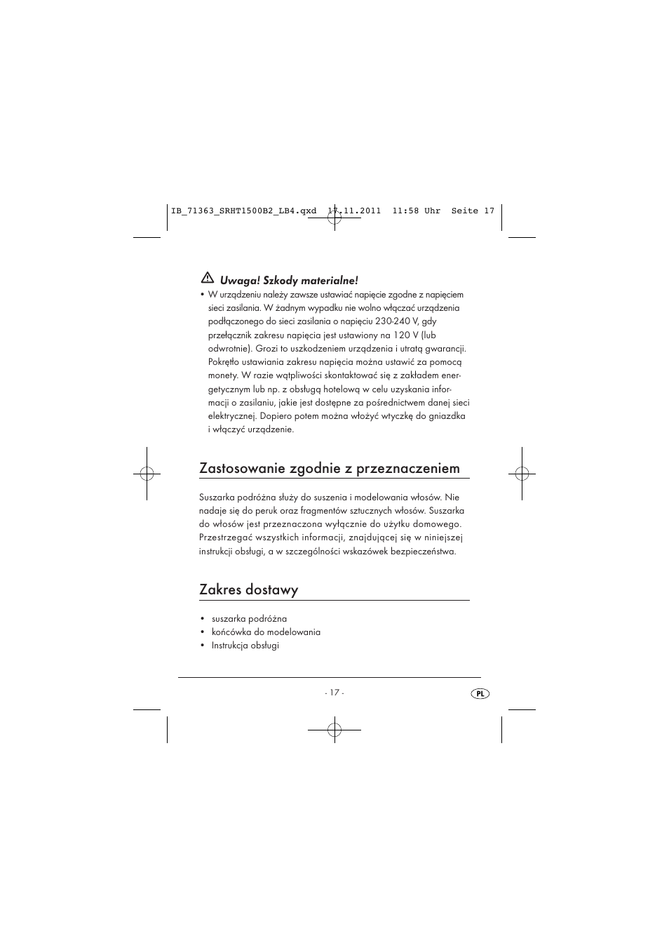 Zastosowanie zgodnie z przeznaczeniem, Zakres dostawy | Silvercrest SRHT 1500 B2 User Manual | Page 19 / 86