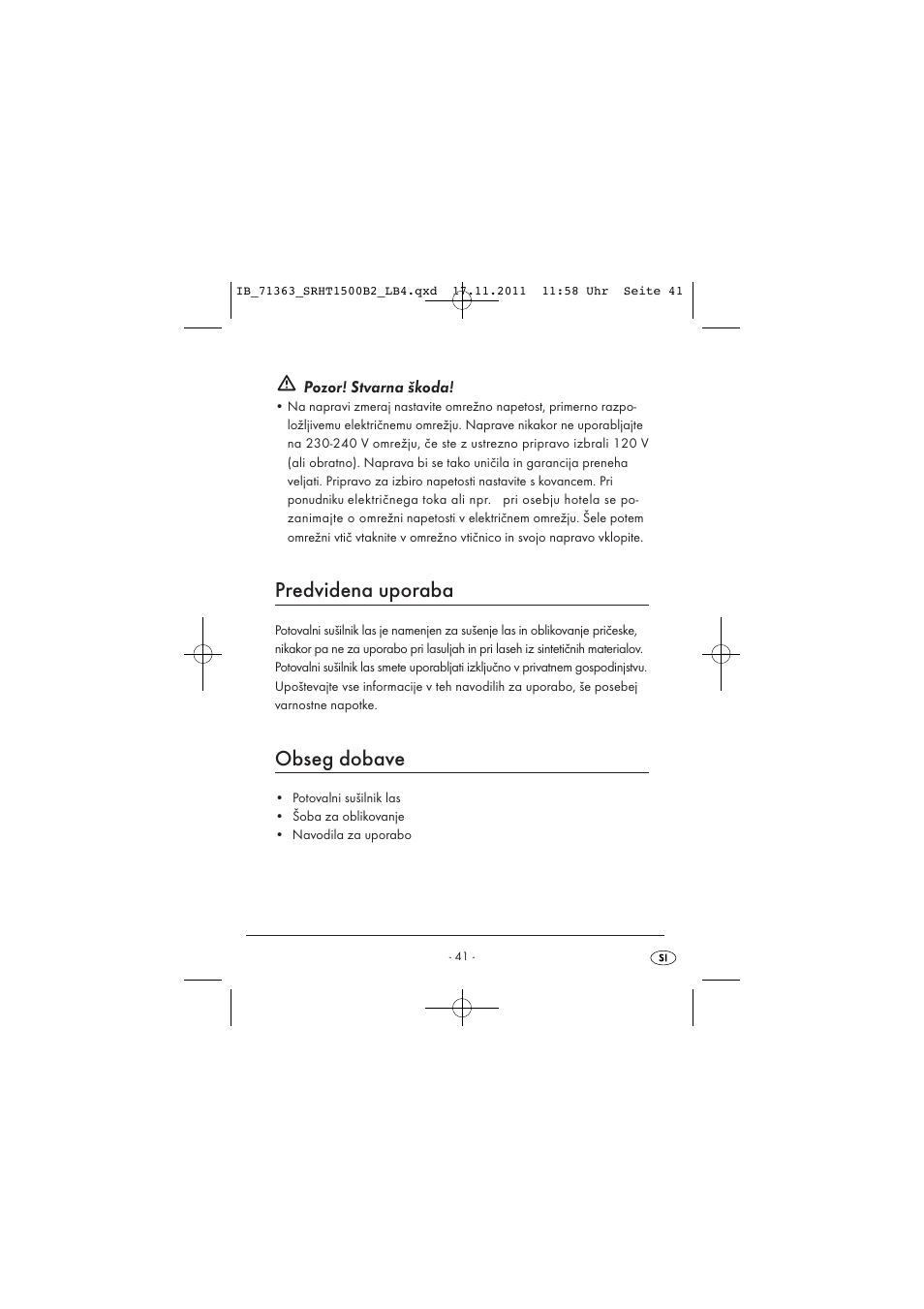 Predvidena uporaba, Obseg dobave | Silvercrest SRHT 1500 B2 User Manual | Page 43 / 86