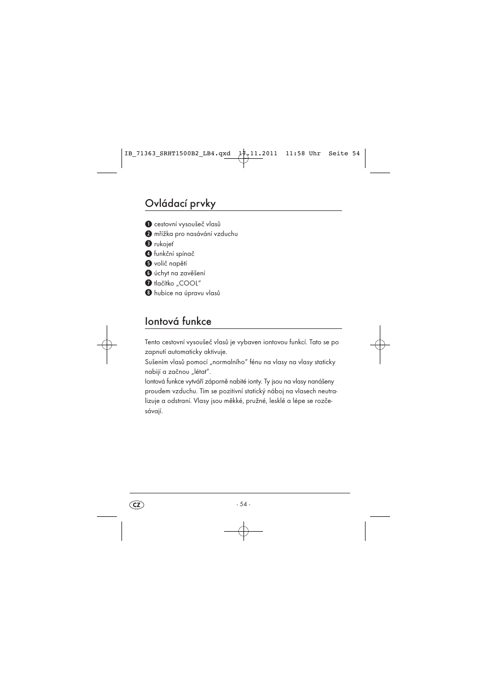 Ovládací prvky, Iontová funkce | Silvercrest SRHT 1500 B2 User Manual | Page 56 / 86