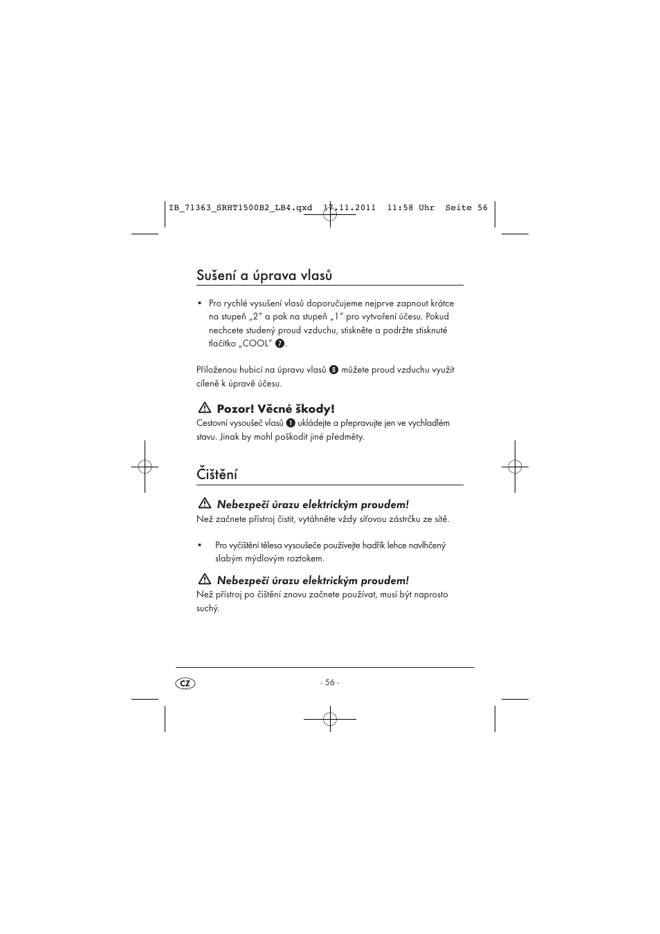 Sušení a úprava vlasů, Čištění | Silvercrest SRHT 1500 B2 User Manual | Page 58 / 86