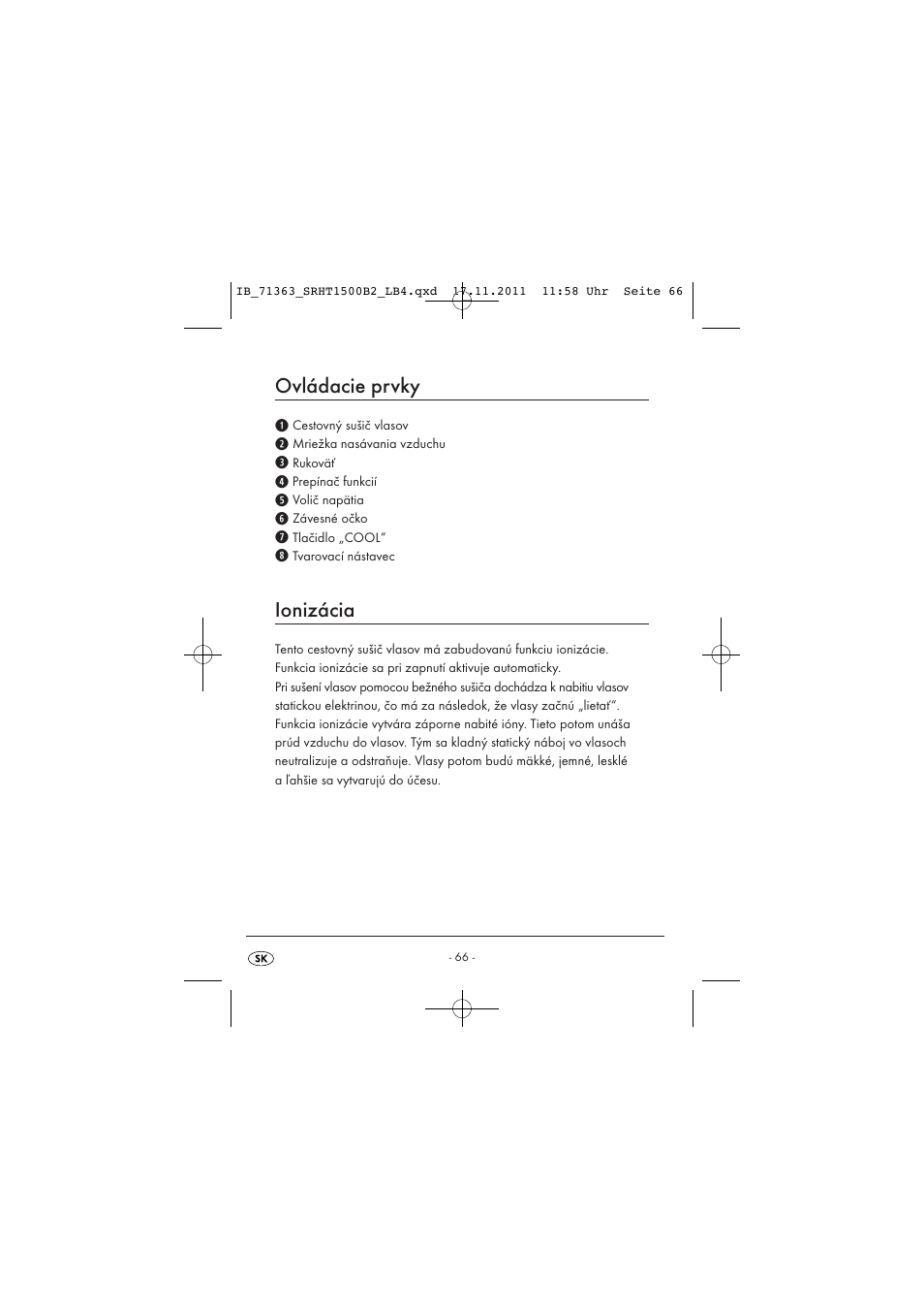 Ovládacie prvky, Ionizácia | Silvercrest SRHT 1500 B2 User Manual | Page 68 / 86
