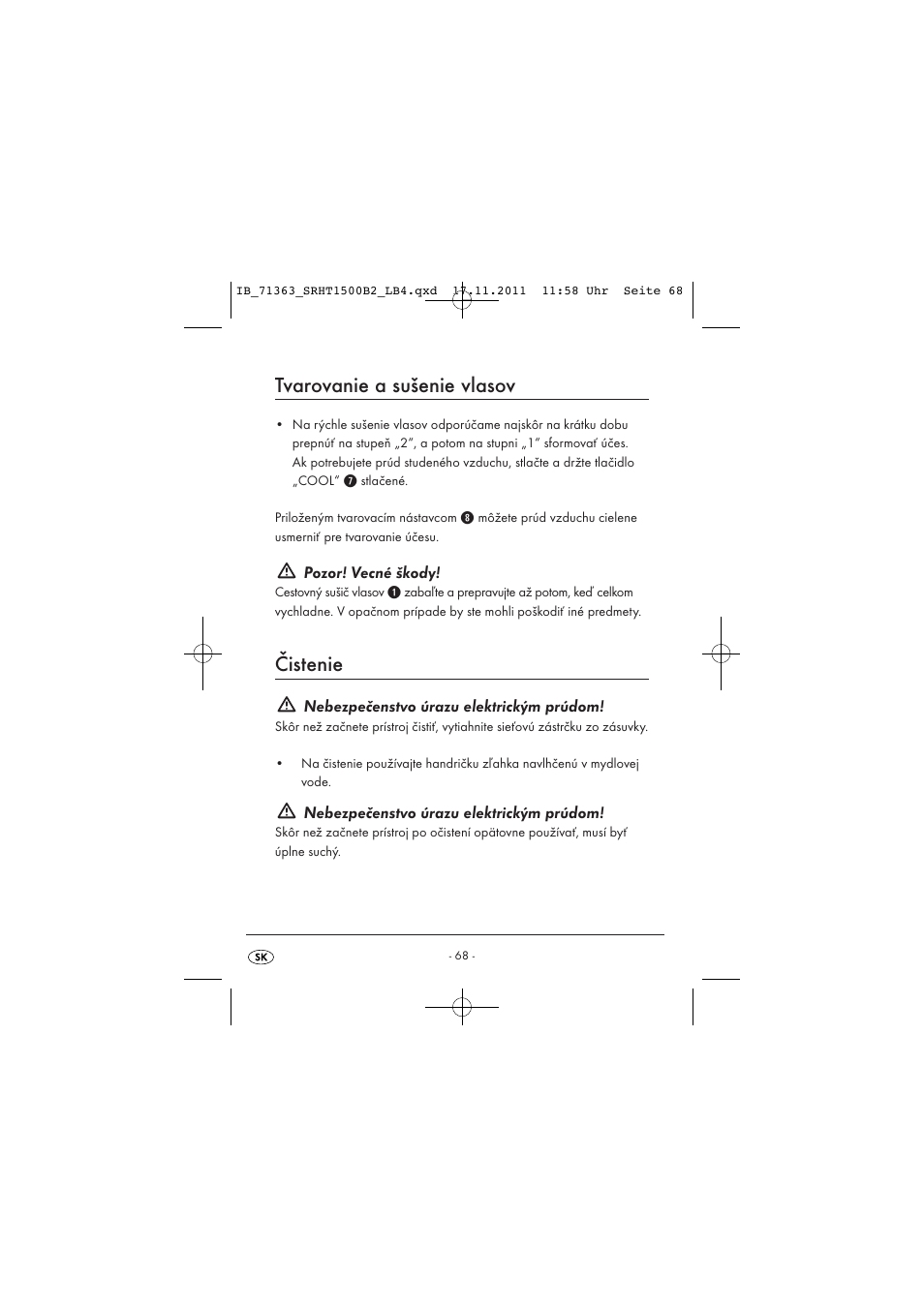 Tvarovanie a sušenie vlasov, Čistenie | Silvercrest SRHT 1500 B2 User Manual | Page 70 / 86