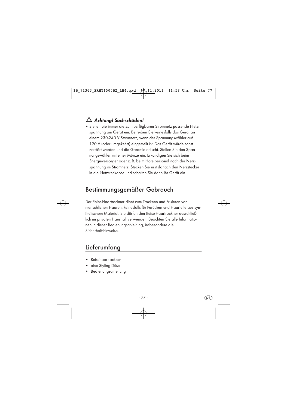 Bestimmungsgemäßer gebrauch, Lieferumfang | Silvercrest SRHT 1500 B2 User Manual | Page 79 / 86