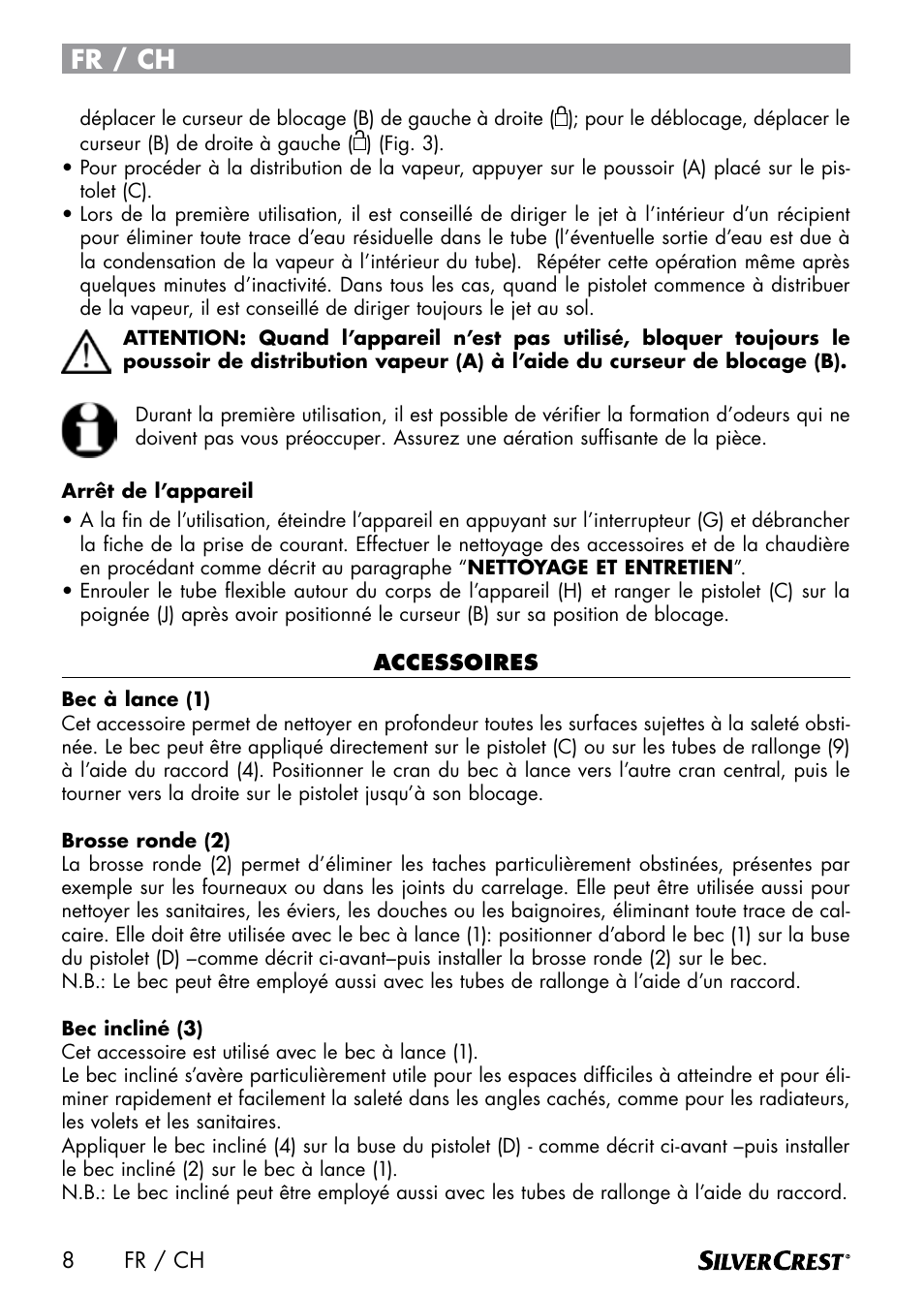 Fr / ch | Silvercrest DAMPRENSER User Manual | Page 10 / 64