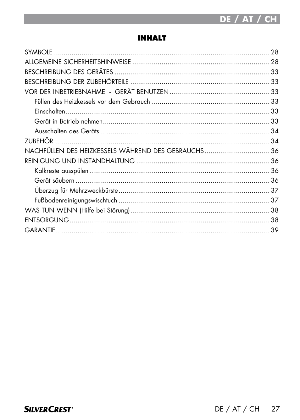 De / at / ch | Silvercrest DAMPRENSER User Manual | Page 29 / 64
