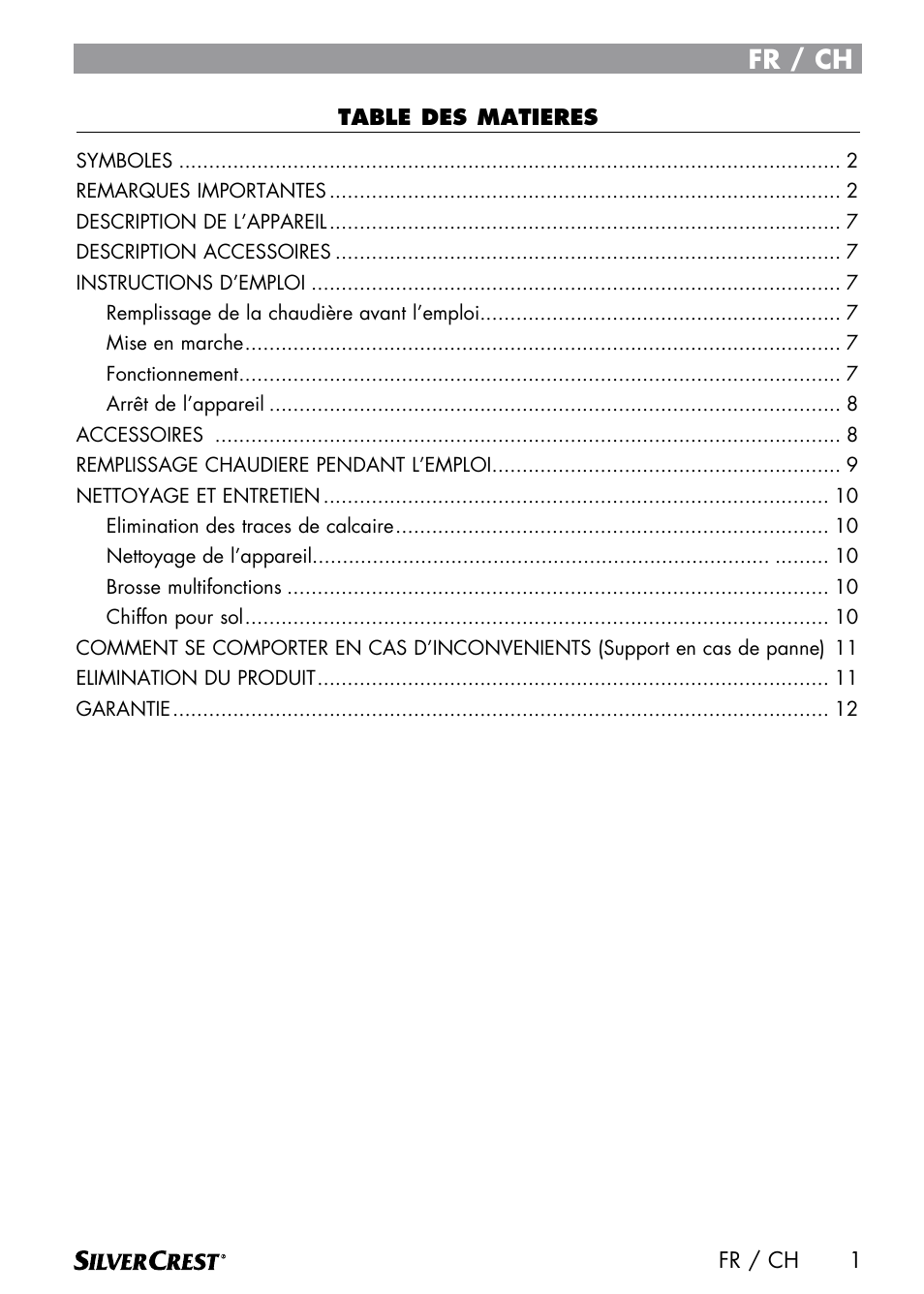 Fr / ch | Silvercrest DAMPRENSER User Manual | Page 3 / 64