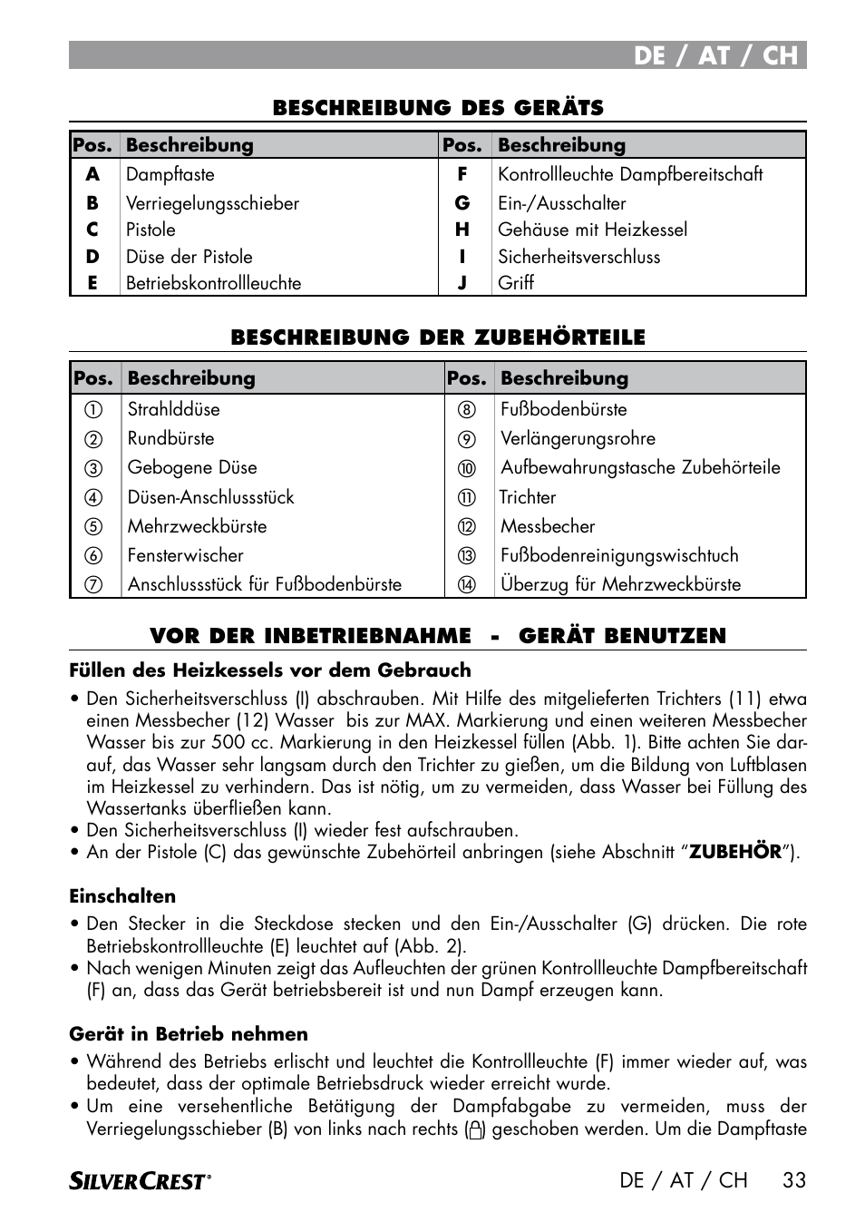 De / at / ch | Silvercrest DAMPRENSER User Manual | Page 35 / 64