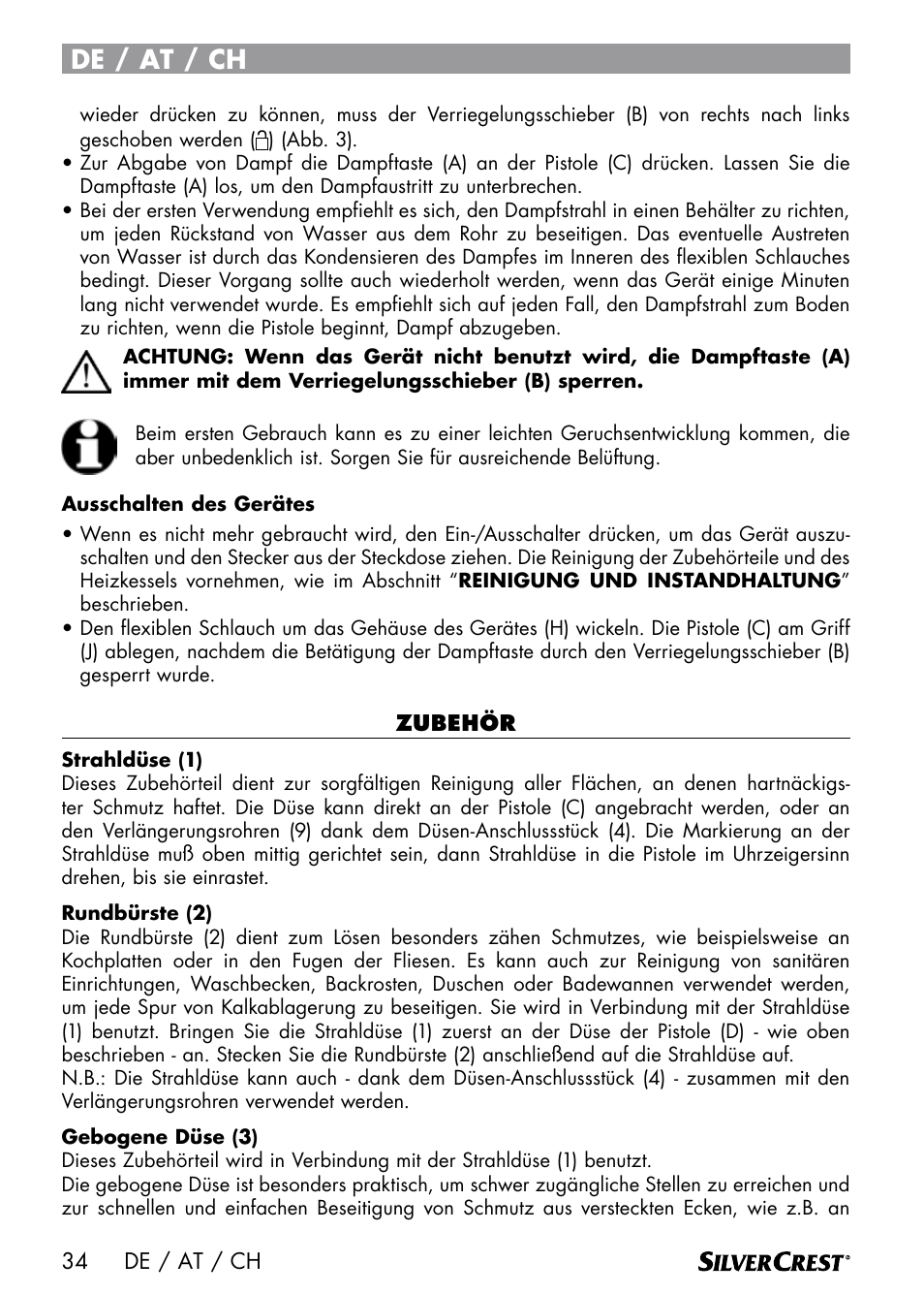 De / at / ch | Silvercrest DAMPRENSER User Manual | Page 36 / 64