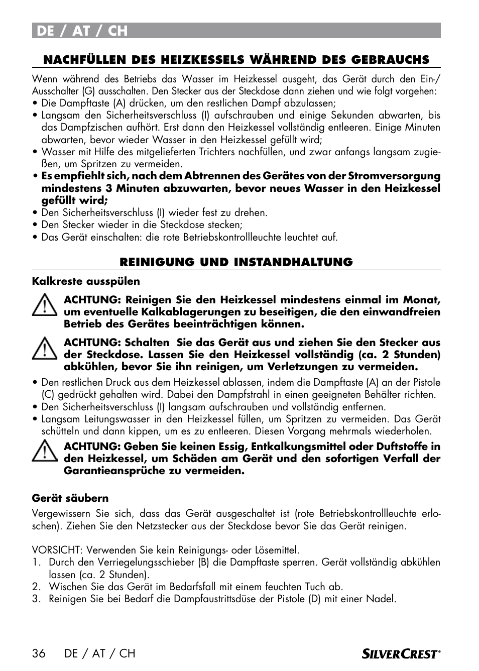 De / at / ch | Silvercrest DAMPRENSER User Manual | Page 38 / 64