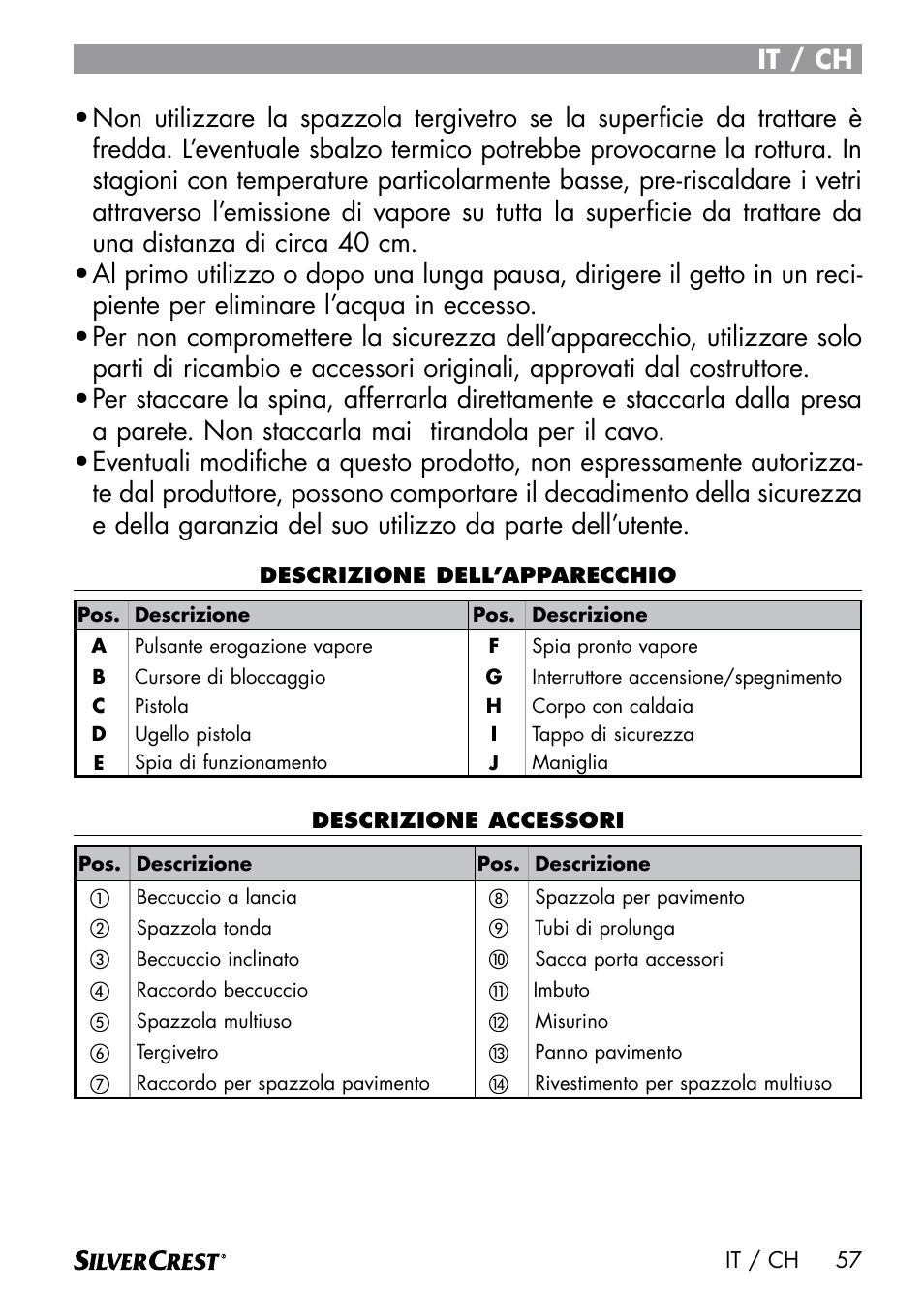 It / ch | Silvercrest DAMPRENSER User Manual | Page 59 / 64