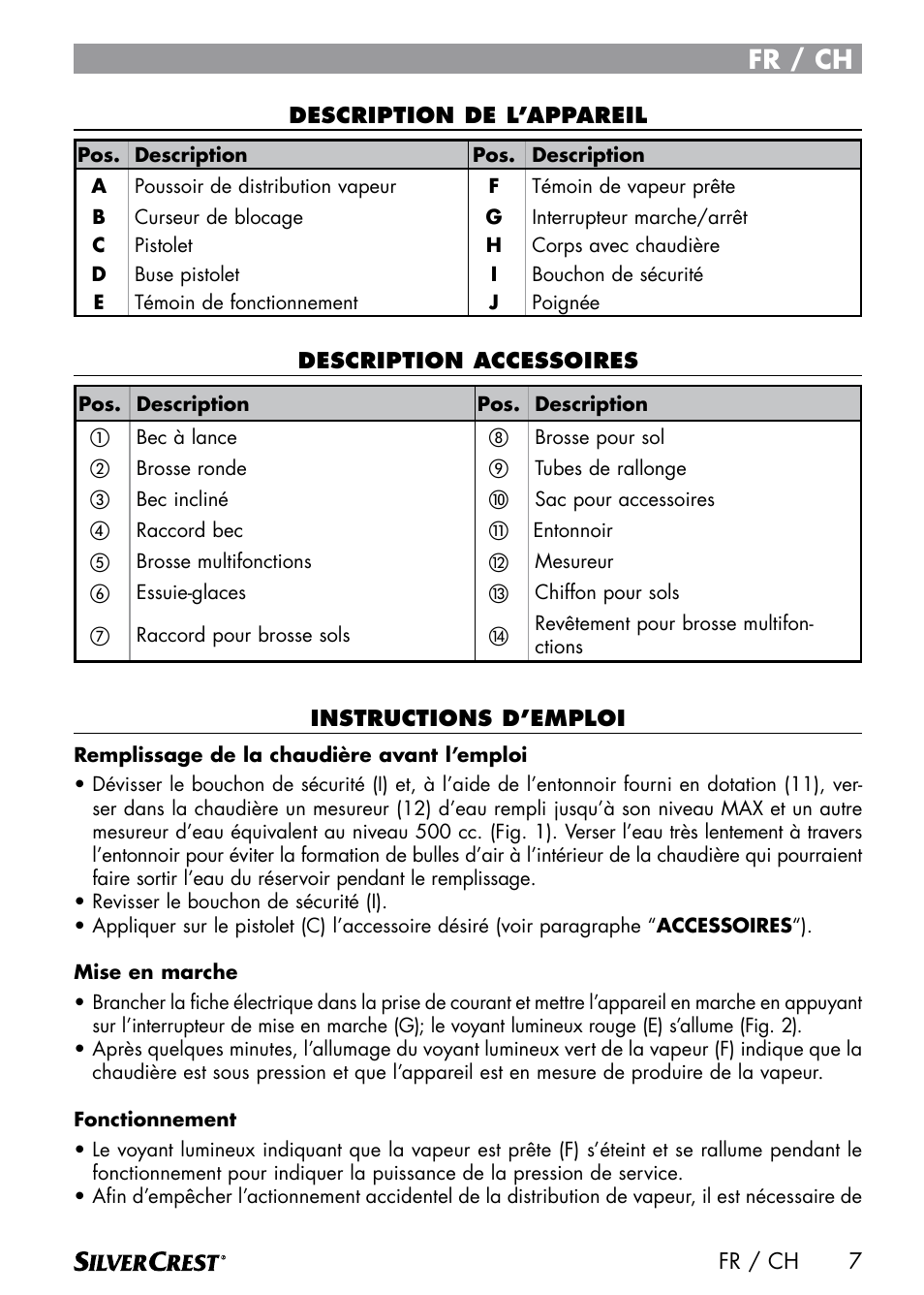 Fr / ch | Silvercrest DAMPRENSER User Manual | Page 9 / 64