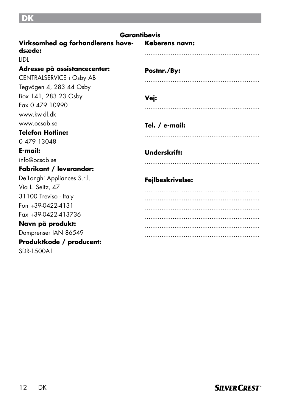 Silvercrest DAMPRENSER User Manual | Page 14 / 74