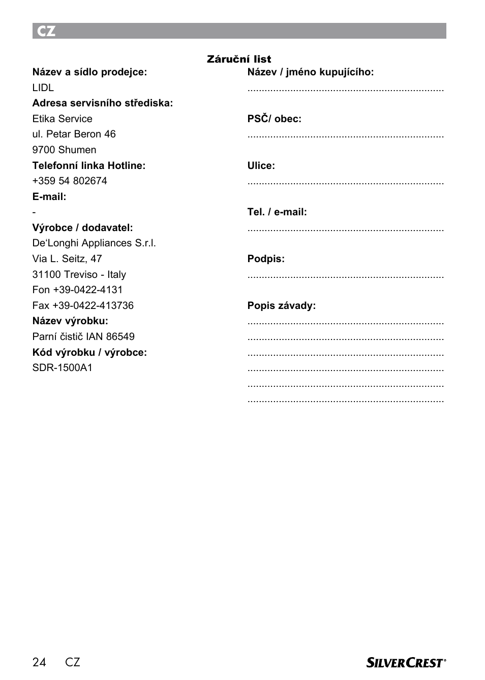 Silvercrest DAMPRENSER User Manual | Page 26 / 74
