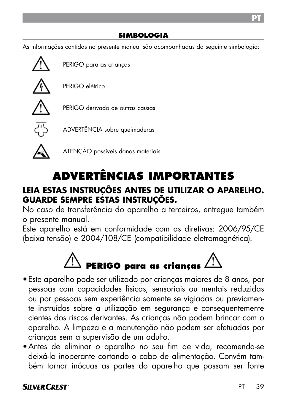 Advertências importantes | Silvercrest DAMPRENSER User Manual | Page 41 / 74