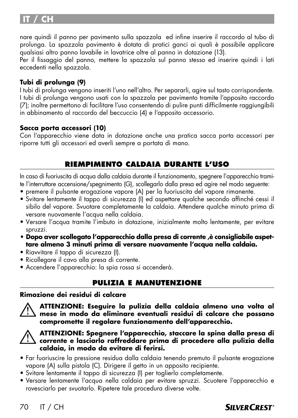 It / ch | Silvercrest DAMPRENSER User Manual | Page 72 / 74