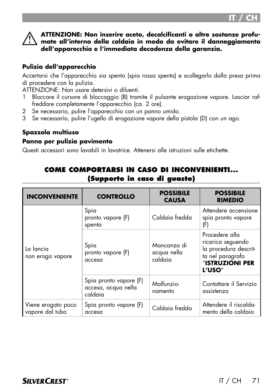 It / ch | Silvercrest DAMPRENSER User Manual | Page 73 / 74