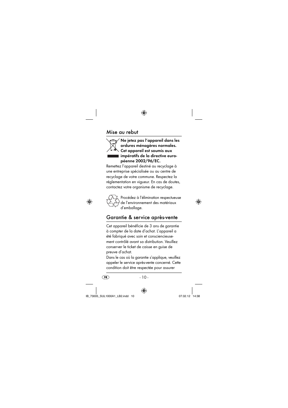 Mise au rebut, Garantie & service après-vente | Silvercrest SUL 1000 A1 User Manual | Page 13 / 40