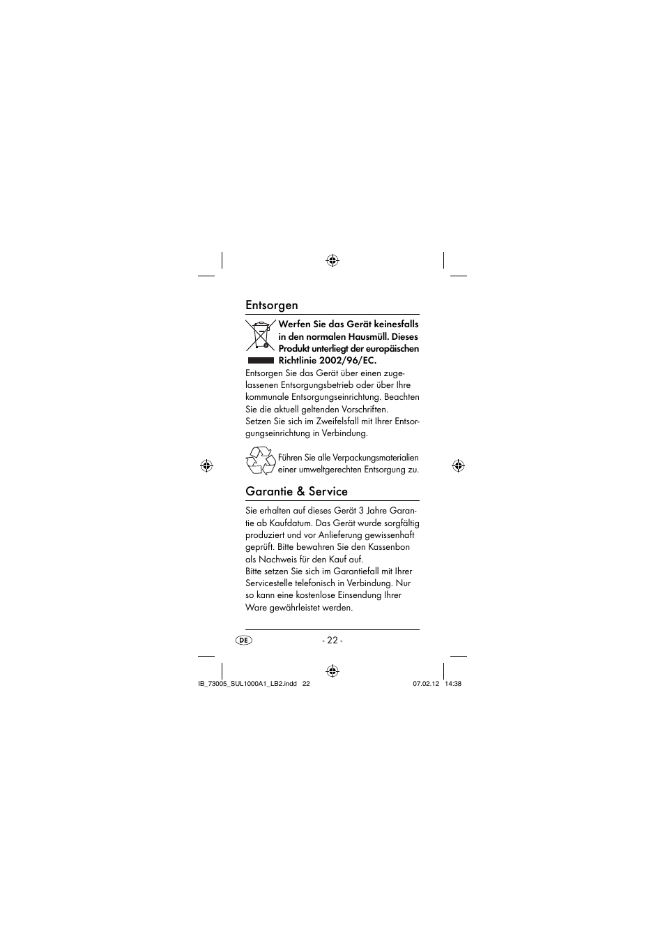 Entsorgen, Garantie & service | Silvercrest SUL 1000 A1 User Manual | Page 25 / 40