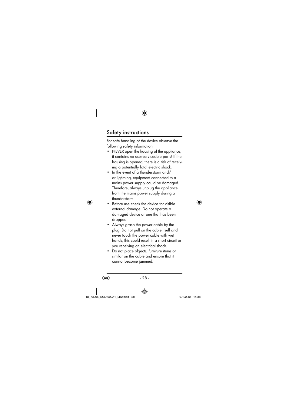 Safety instructions | Silvercrest SUL 1000 A1 User Manual | Page 31 / 40