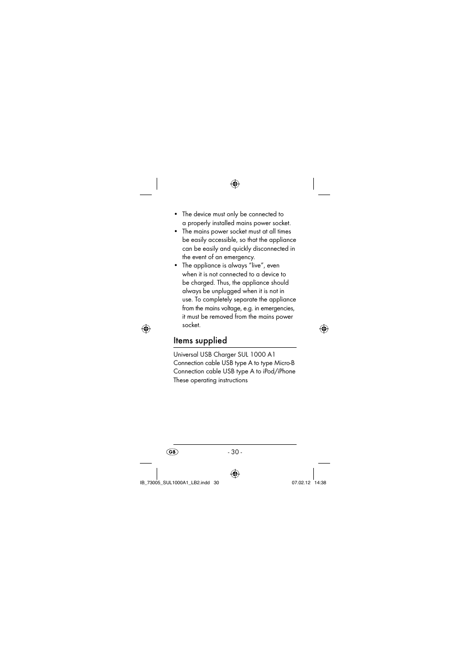 Items supplied | Silvercrest SUL 1000 A1 User Manual | Page 33 / 40