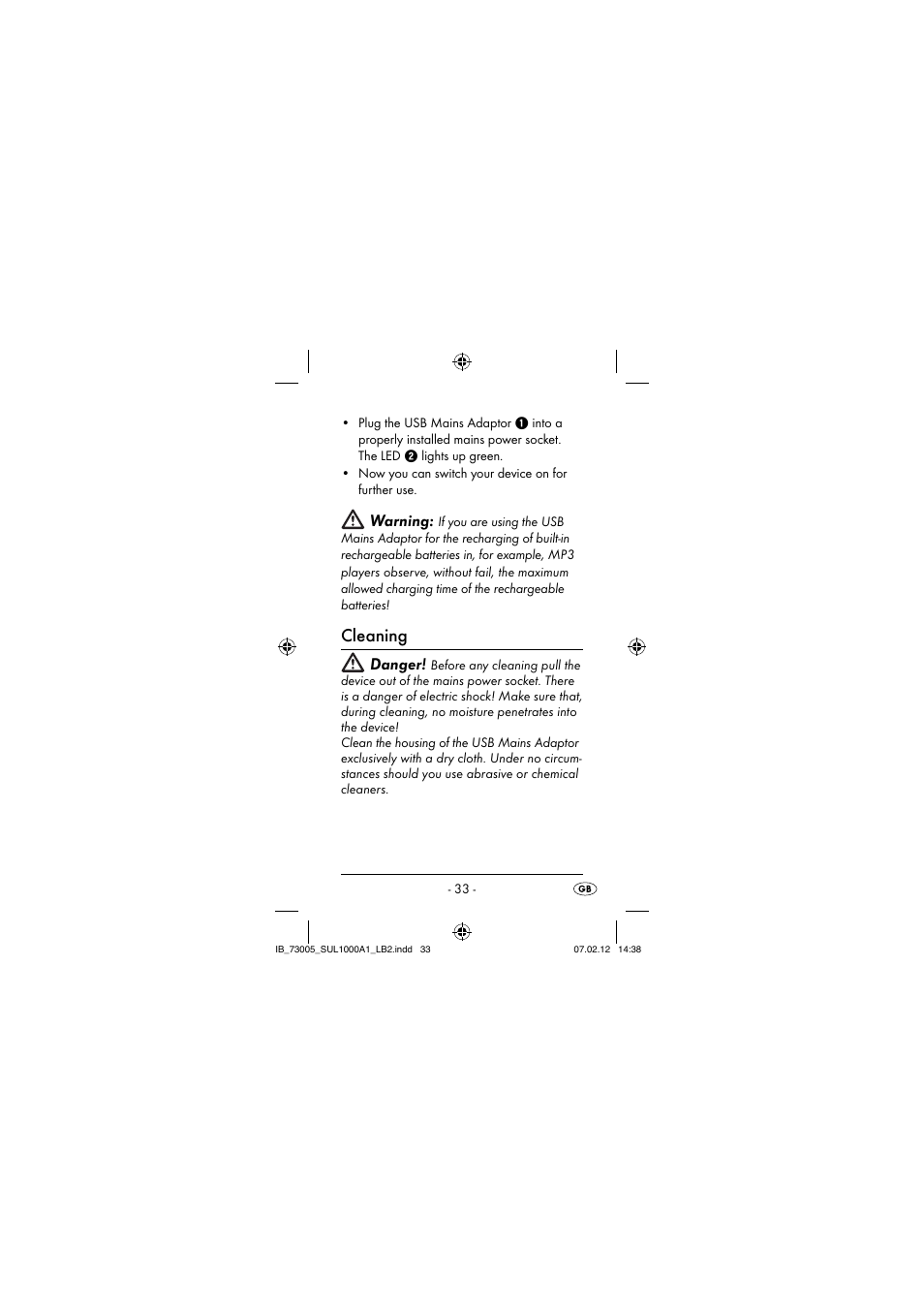 Cleaning, Warning, Danger | Silvercrest SUL 1000 A1 User Manual | Page 36 / 40