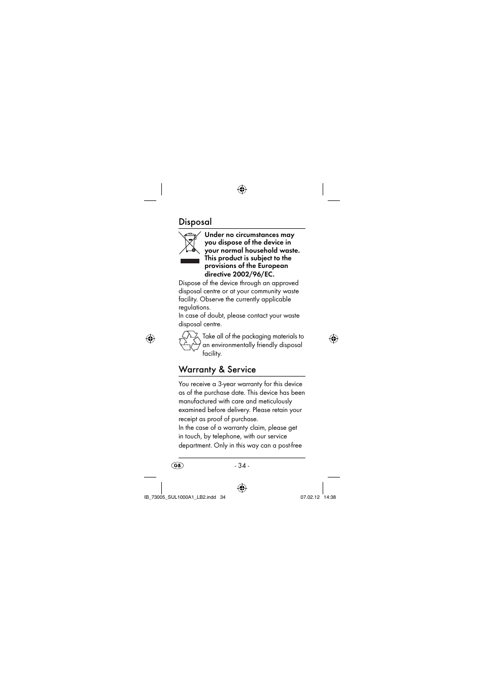 Disposal, Warranty & service | Silvercrest SUL 1000 A1 User Manual | Page 37 / 40