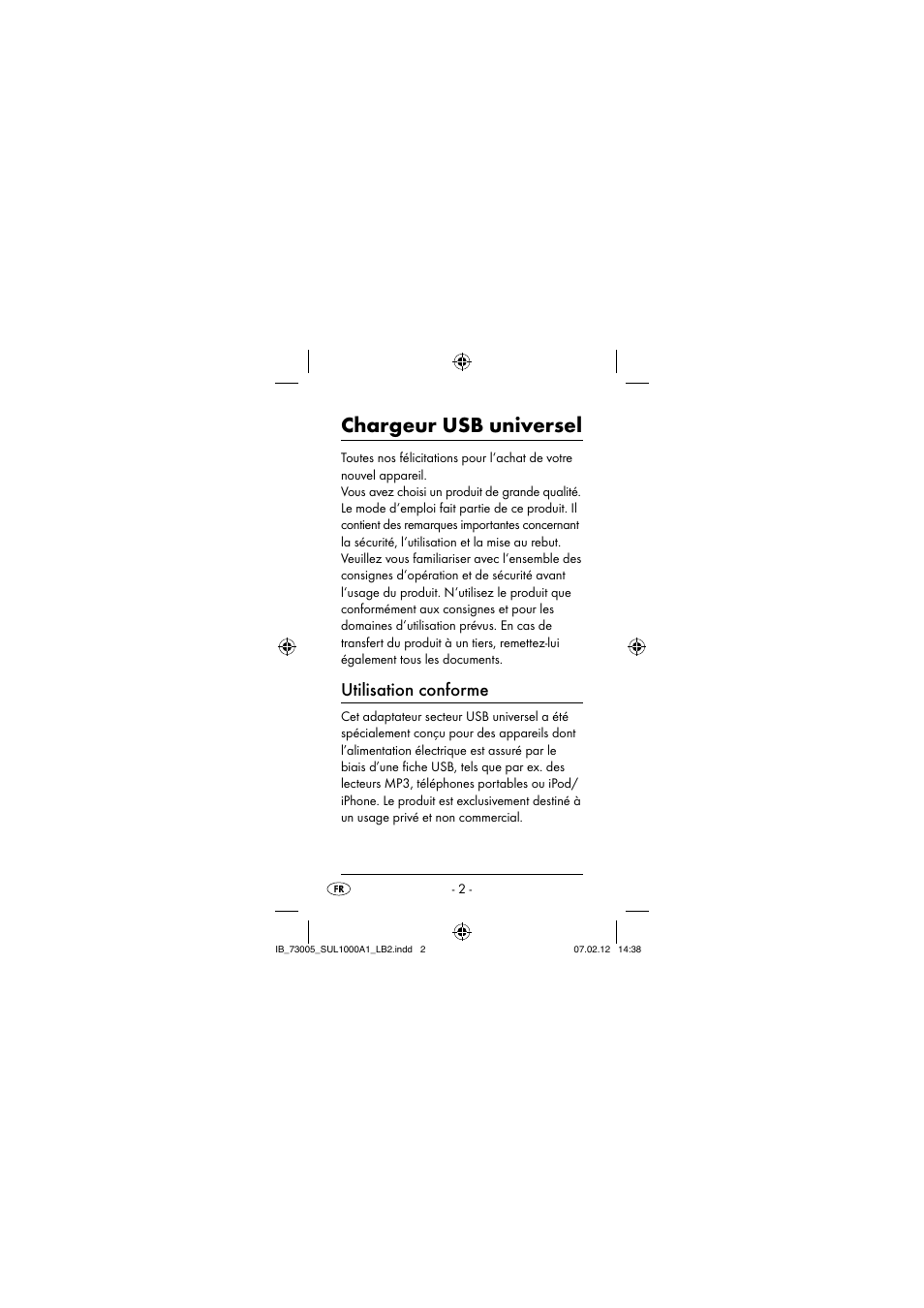 Chargeur usb universel, Utilisation conforme | Silvercrest SUL 1000 A1 User Manual | Page 5 / 40