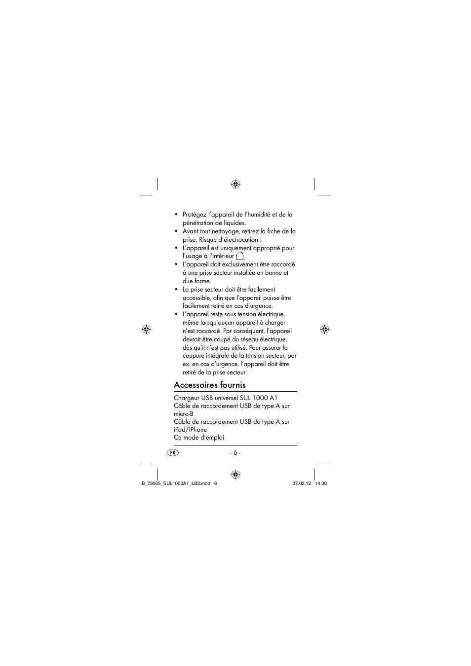 Accessoires fournis | Silvercrest SUL 1000 A1 User Manual | Page 9 / 40