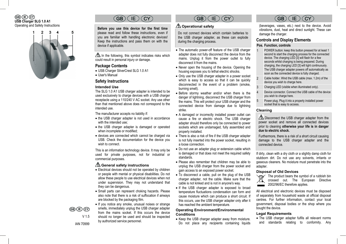 Silvercrest SLG 1.0 A1 User Manual | 4 pages