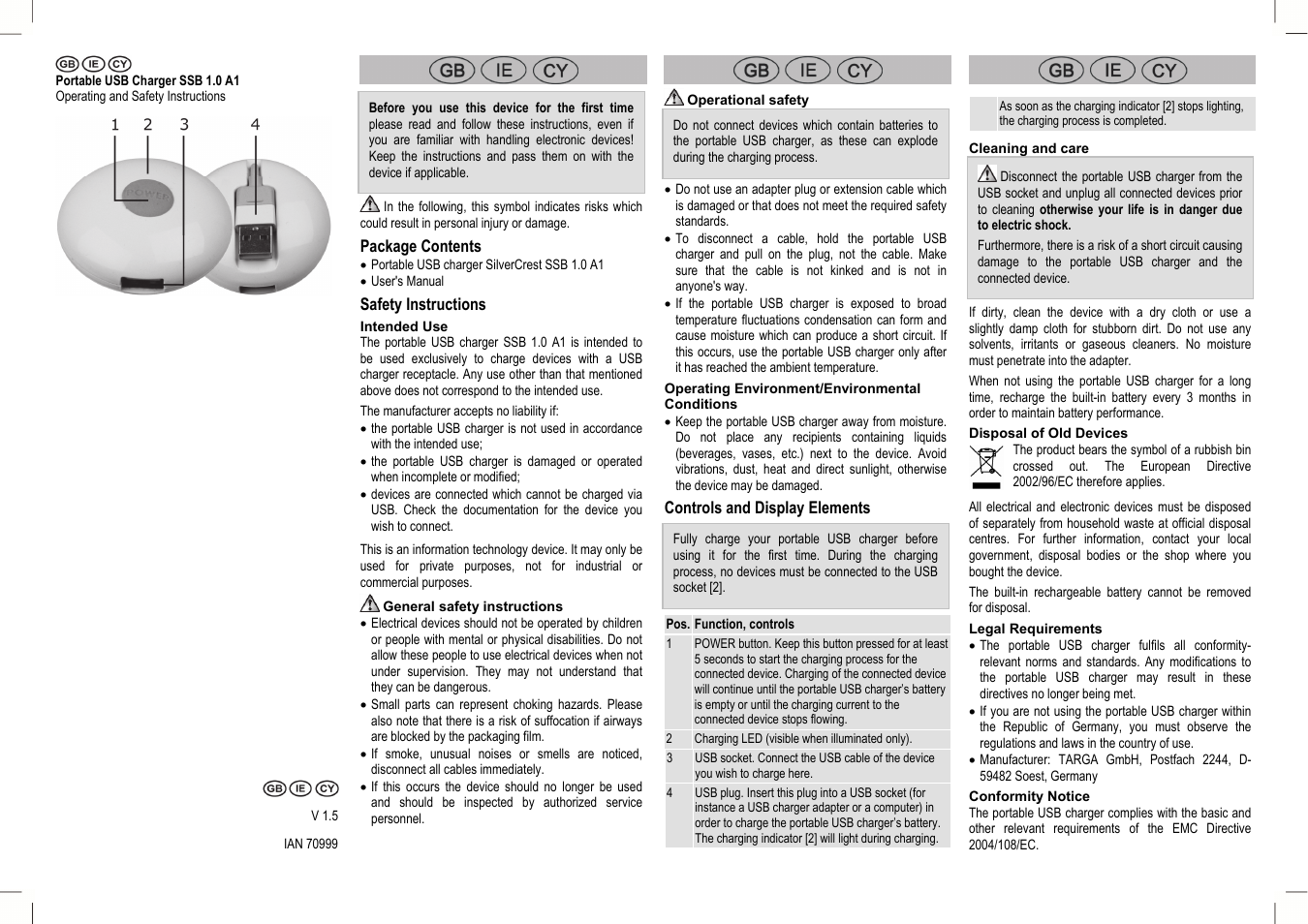 Silvercrest SSB 1.0 A1 User Manual | 4 pages