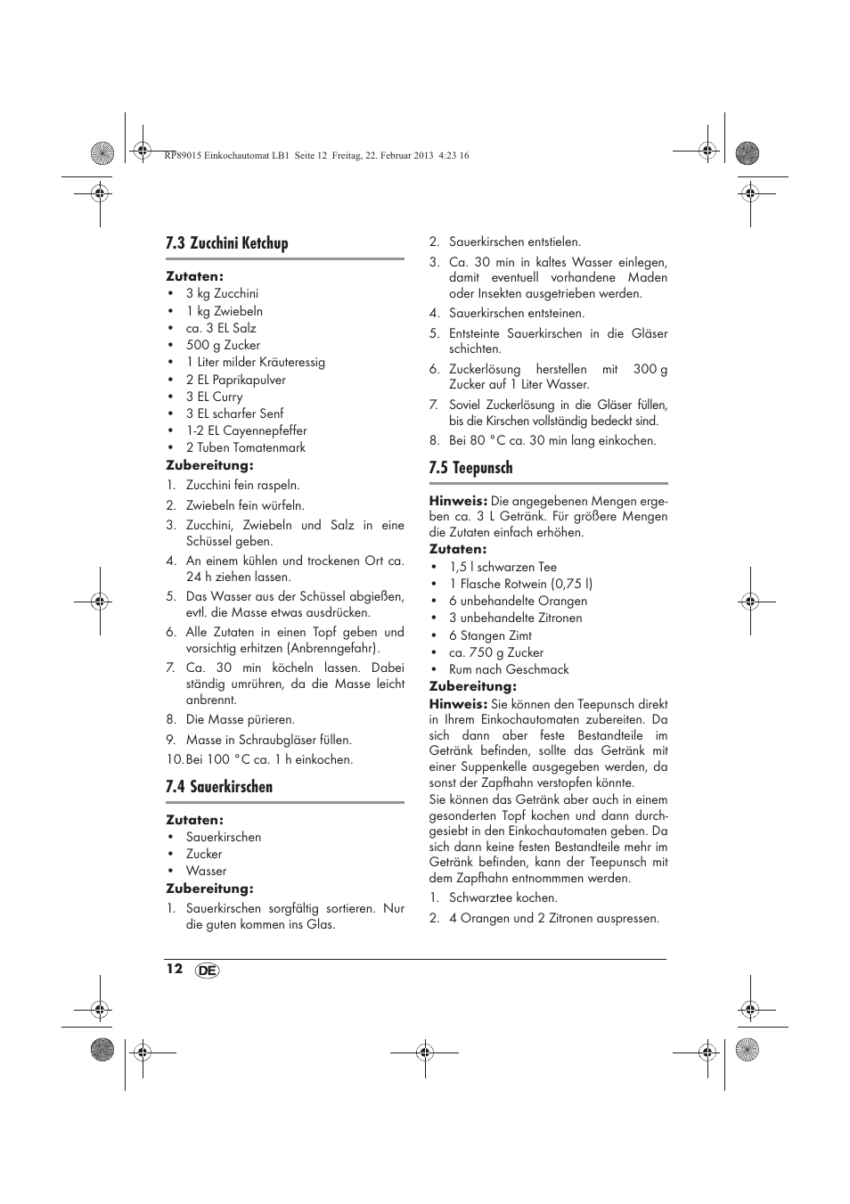 3 zucchini ketchup, 4 sauerkirschen, 5 teepunsch | Silvercrest SEAD 1800 B1 User Manual | Page 14 / 82