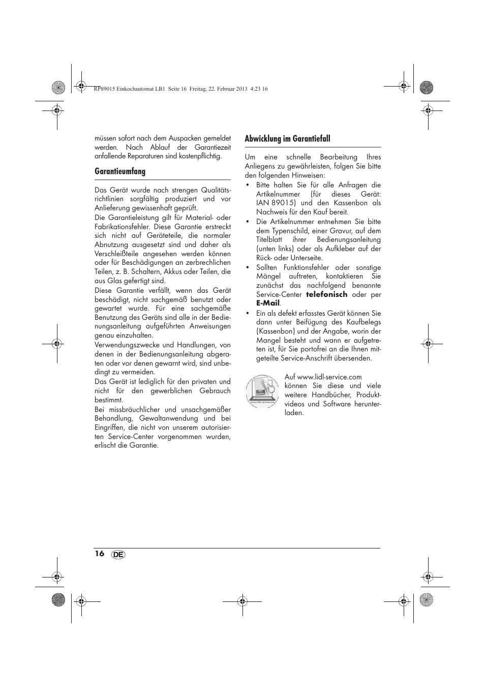 Garantieumfang, Abwicklung im garantiefall | Silvercrest SEAD 1800 B1 User Manual | Page 18 / 82