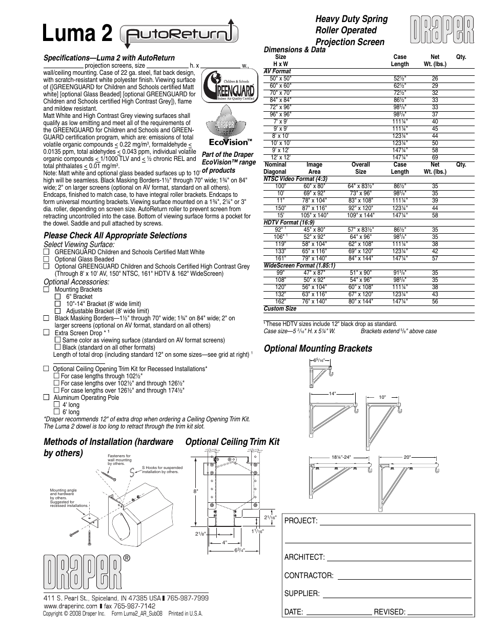 Draper Luma 2 User Manual | 1 page