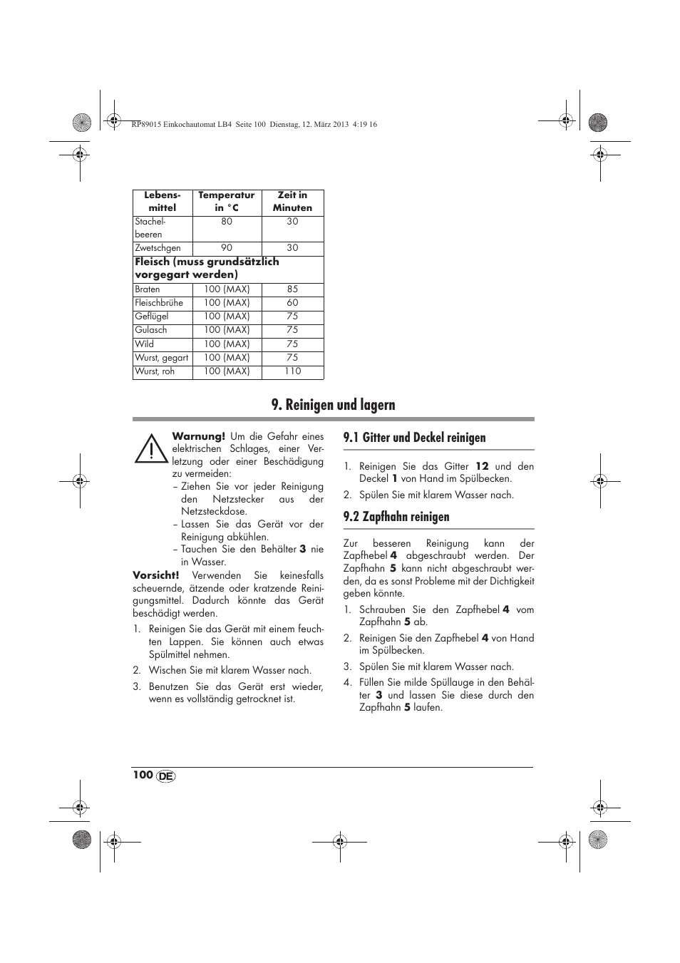 Reinigen und lagern, 1 gitter und deckel reinigen, 2 zapfhahn reinigen | Silvercrest SEAD 1800 B1 User Manual | Page 102 / 106