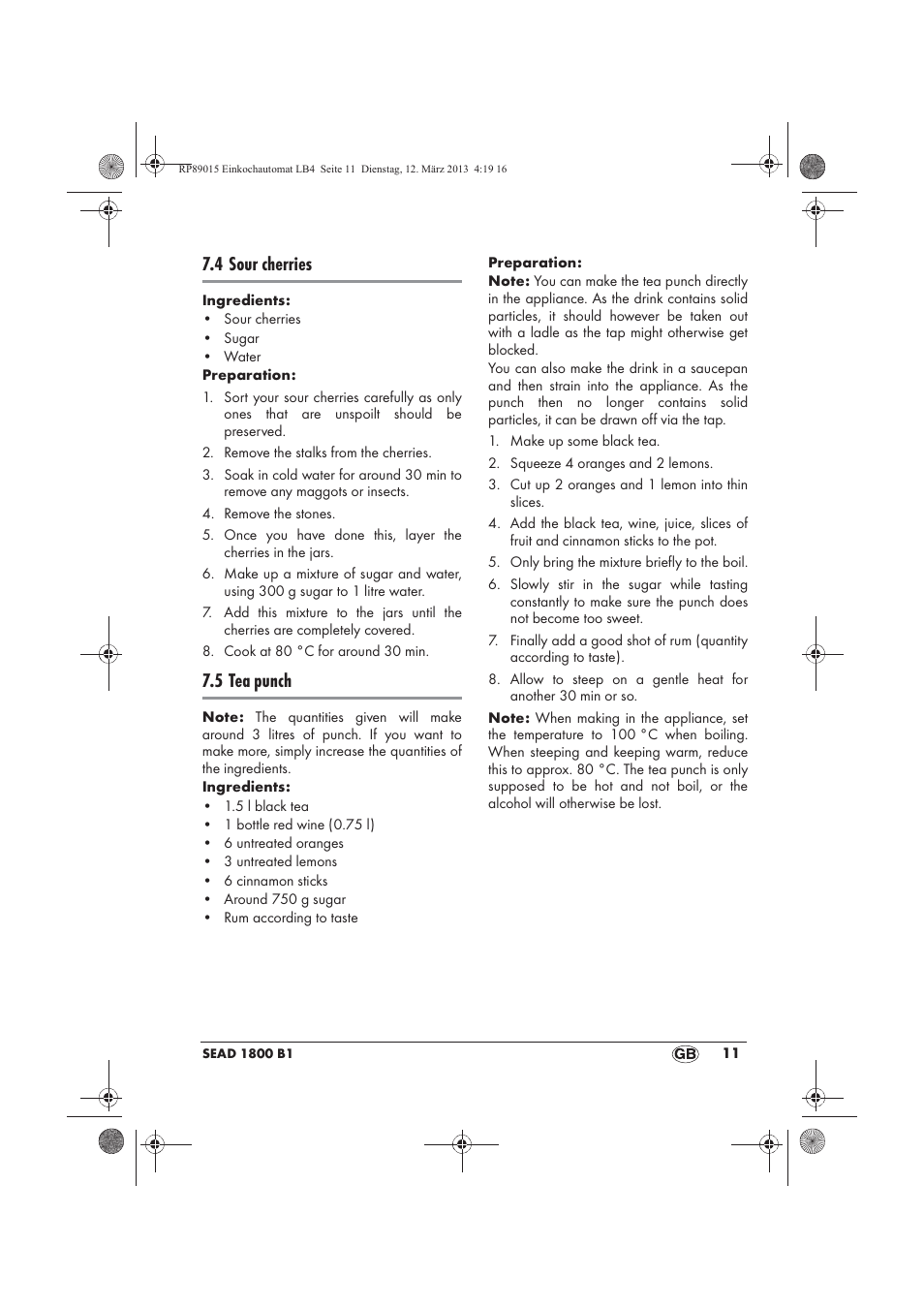 4 sour cherries, 5 tea punch | Silvercrest SEAD 1800 B1 User Manual | Page 13 / 106