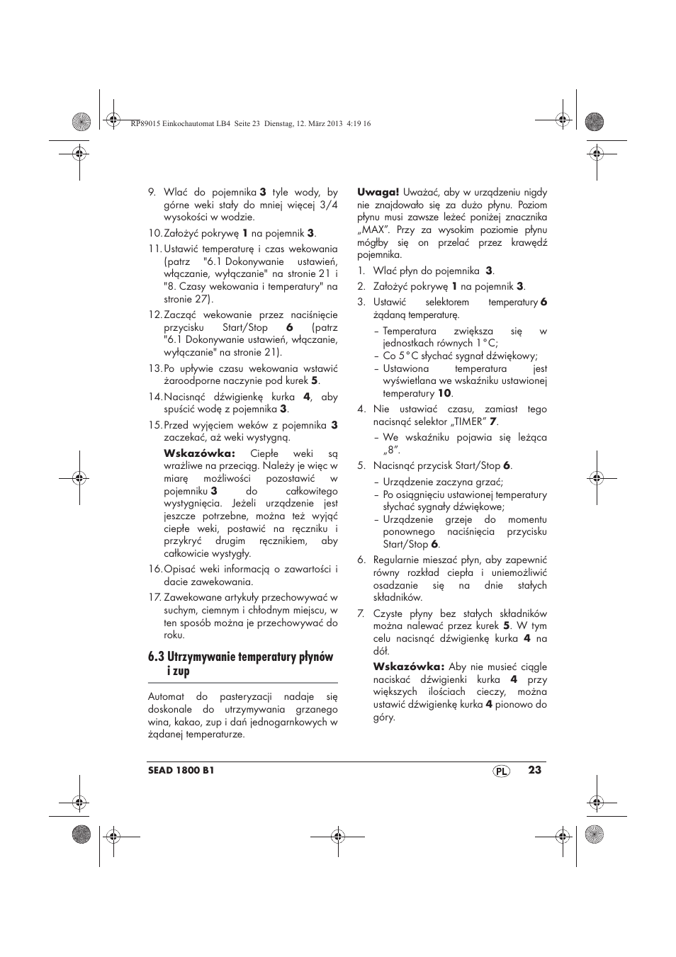 3 utrzymywanie temperatury płynów i zup | Silvercrest SEAD 1800 B1 User Manual | Page 25 / 106