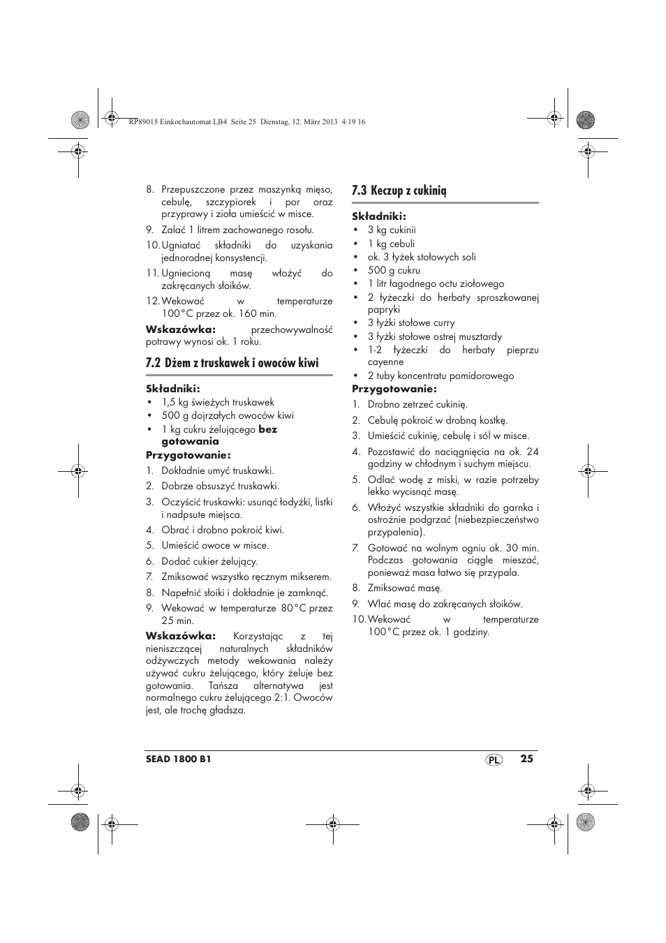 2 dżem z truskawek i owoców kiwi, 3 keczup z cukinią | Silvercrest SEAD 1800 B1 User Manual | Page 27 / 106
