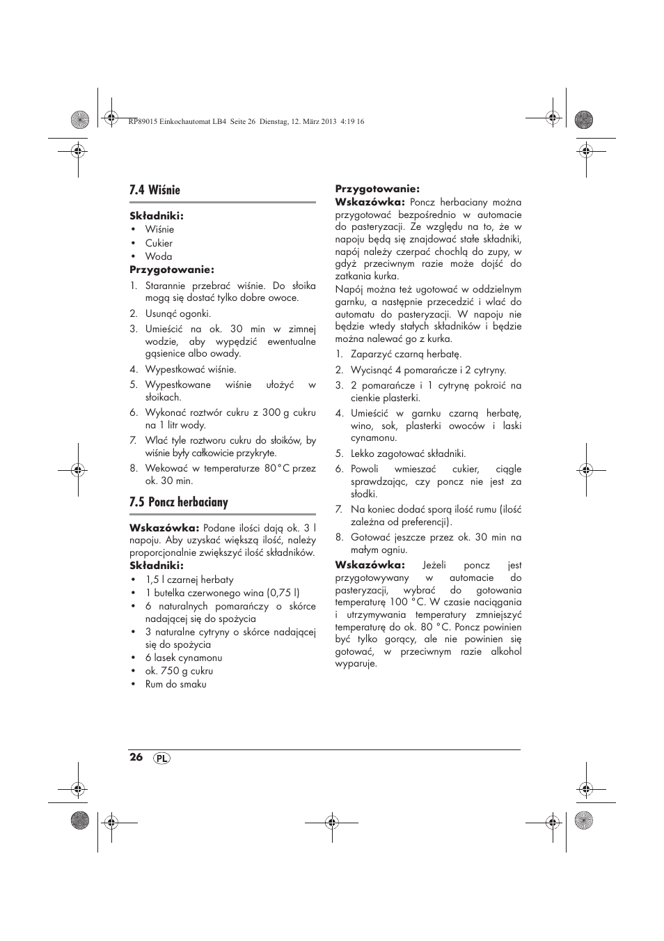 4 wiśnie, 5 poncz herbaciany | Silvercrest SEAD 1800 B1 User Manual | Page 28 / 106