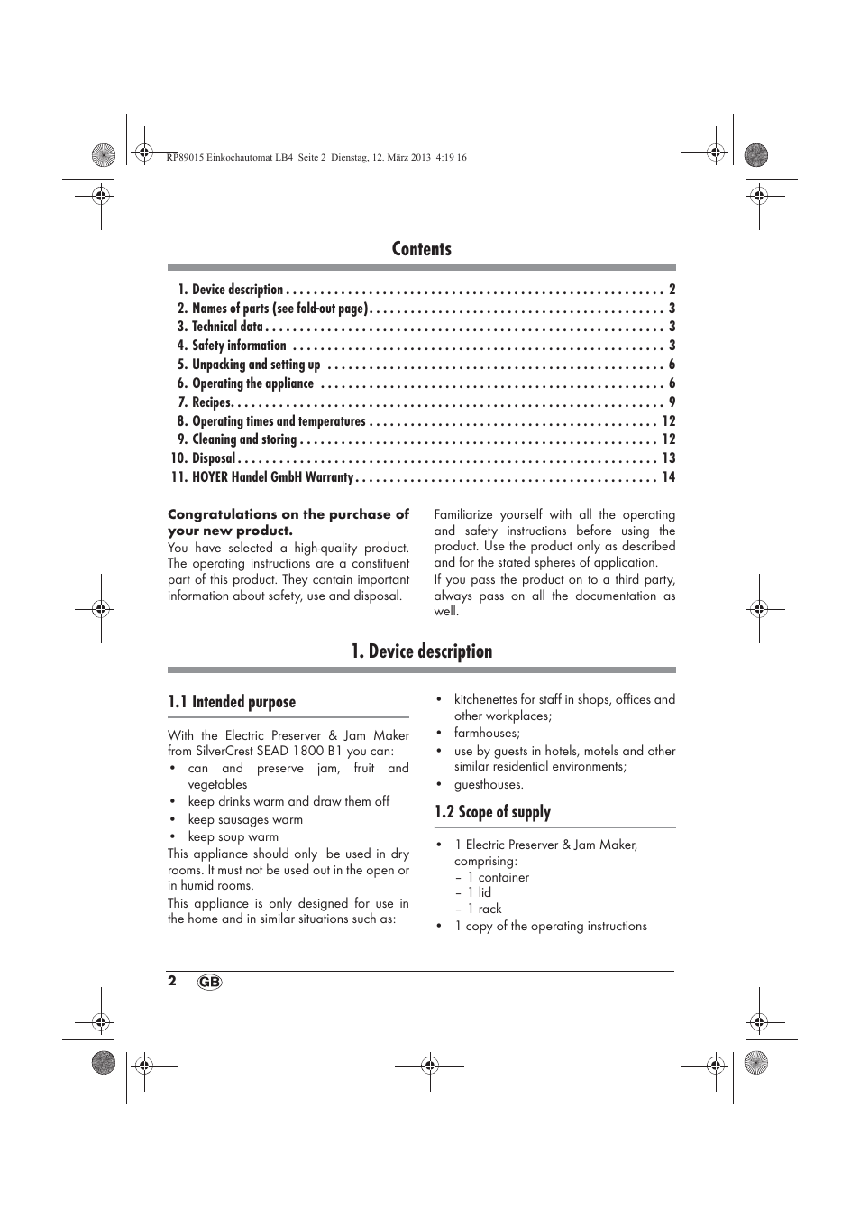 Silvercrest SEAD 1800 B1 User Manual | Page 4 / 106