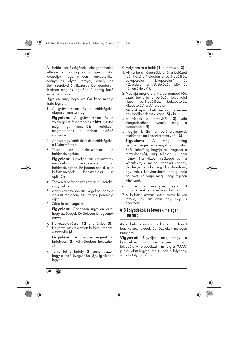 3 folyadékok és levesek melegen tartása | Silvercrest SEAD 1800 B1 User Manual | Page 40 / 106