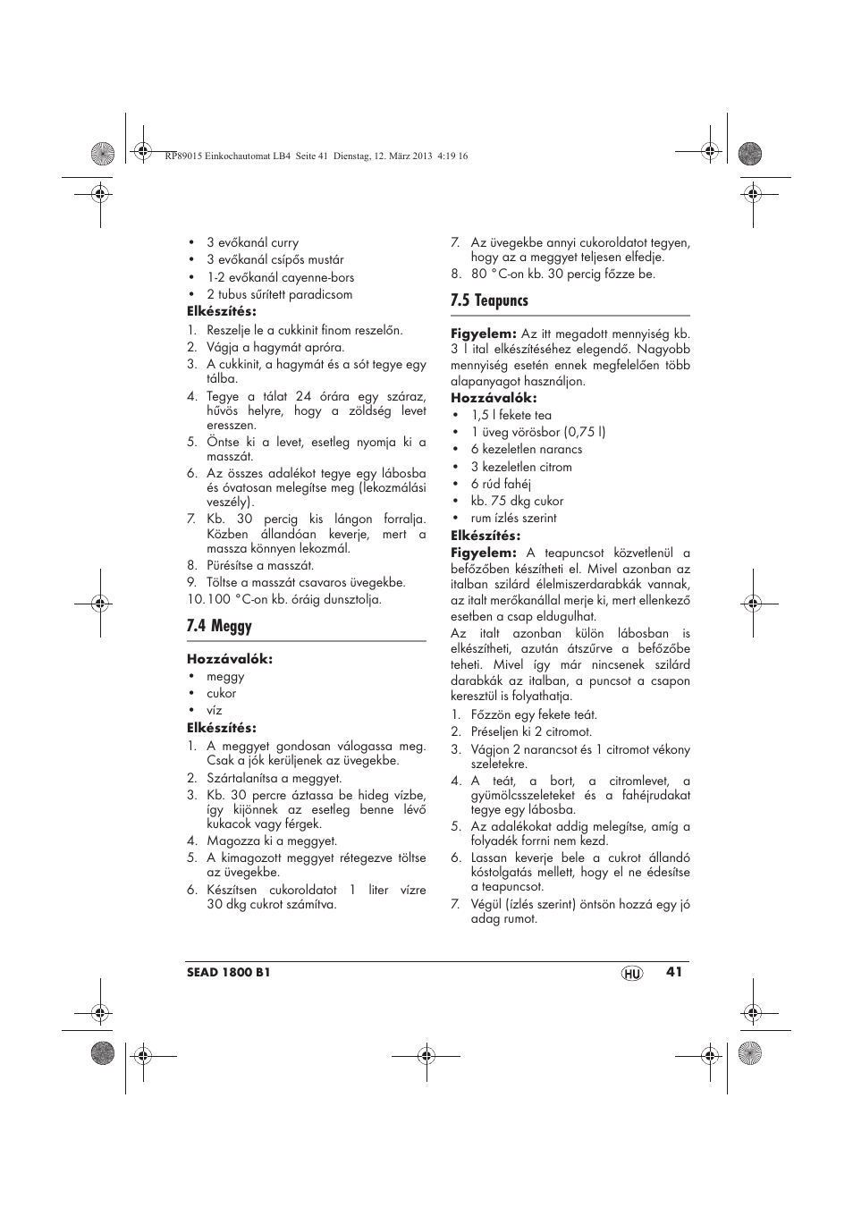 4 meggy, 5 teapuncs | Silvercrest SEAD 1800 B1 User Manual | Page 43 / 106