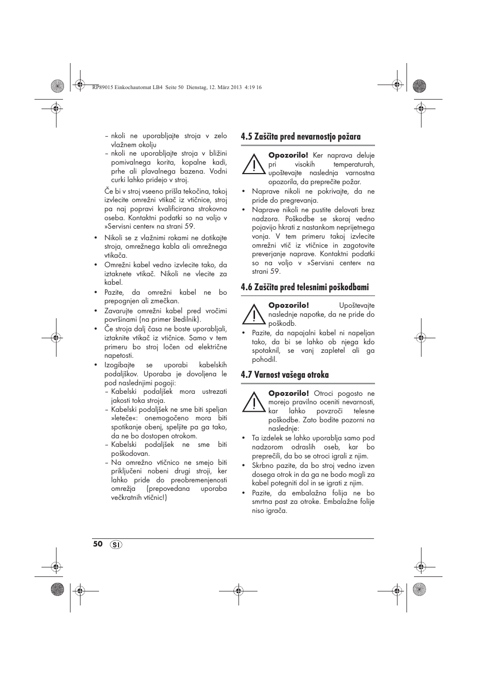 5 zaščita pred nevarnostjo požara, 6 zaščita pred telesnimi poškodbami, 7 varnost vašega otroka | Silvercrest SEAD 1800 B1 User Manual | Page 52 / 106