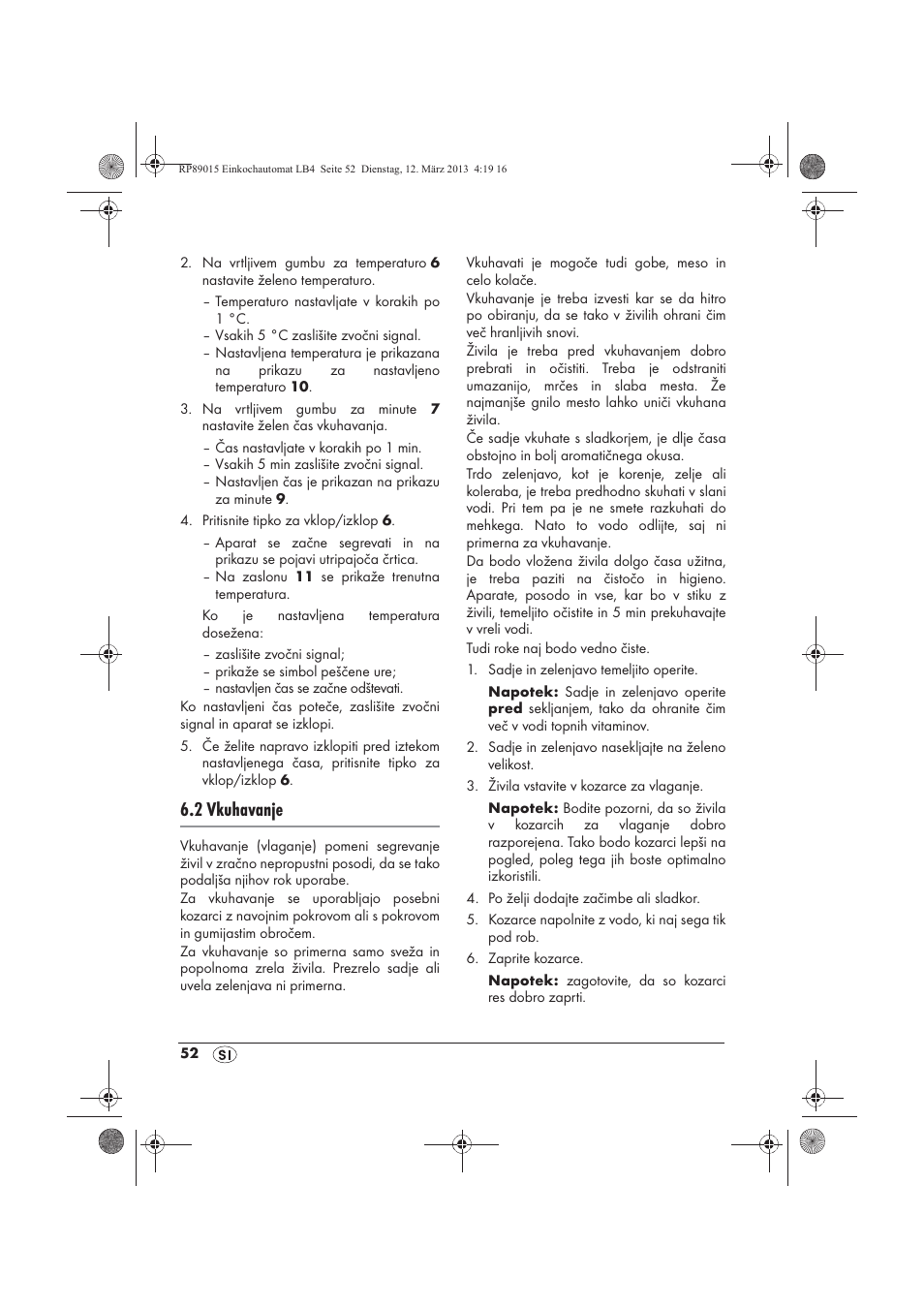 2 vkuhavanje | Silvercrest SEAD 1800 B1 User Manual | Page 54 / 106