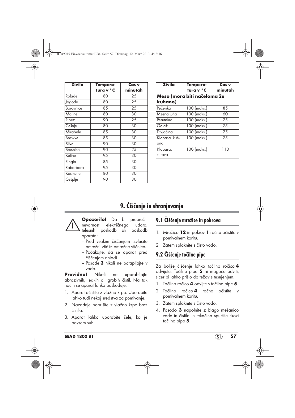 Čiščenje in shranjevanje, 1 čiščenje mrežice in pokrova, 2 čiščenje točilne pipe | Silvercrest SEAD 1800 B1 User Manual | Page 59 / 106
