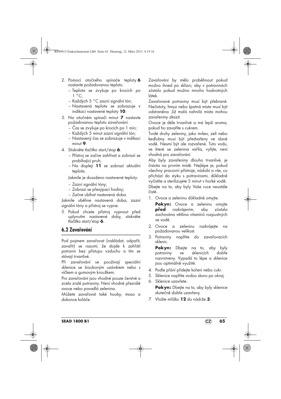 2 zavařování | Silvercrest SEAD 1800 B1 User Manual | Page 67 / 106