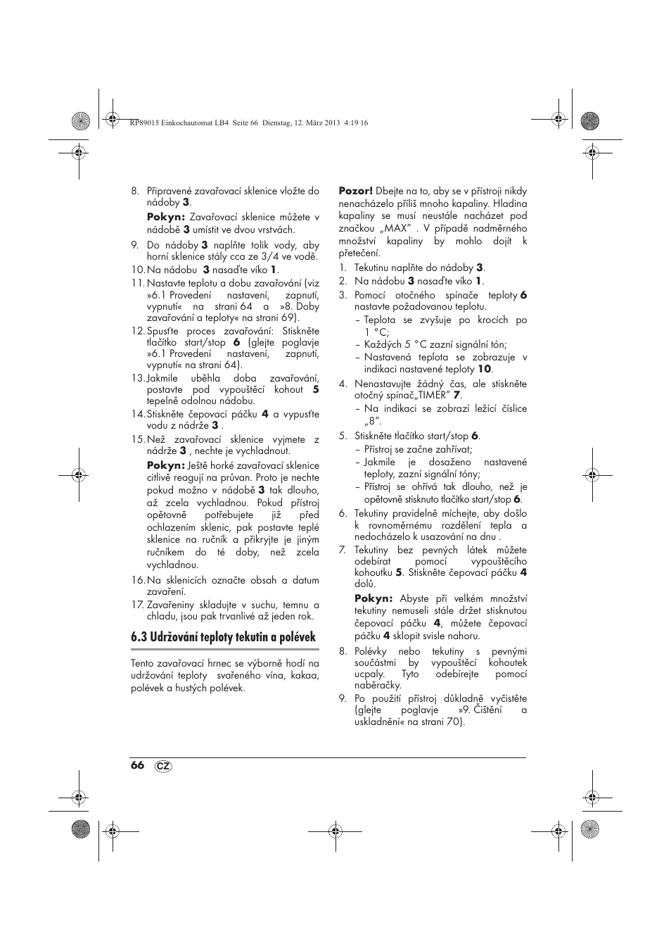 3 udržování teploty tekutin a polévek | Silvercrest SEAD 1800 B1 User Manual | Page 68 / 106