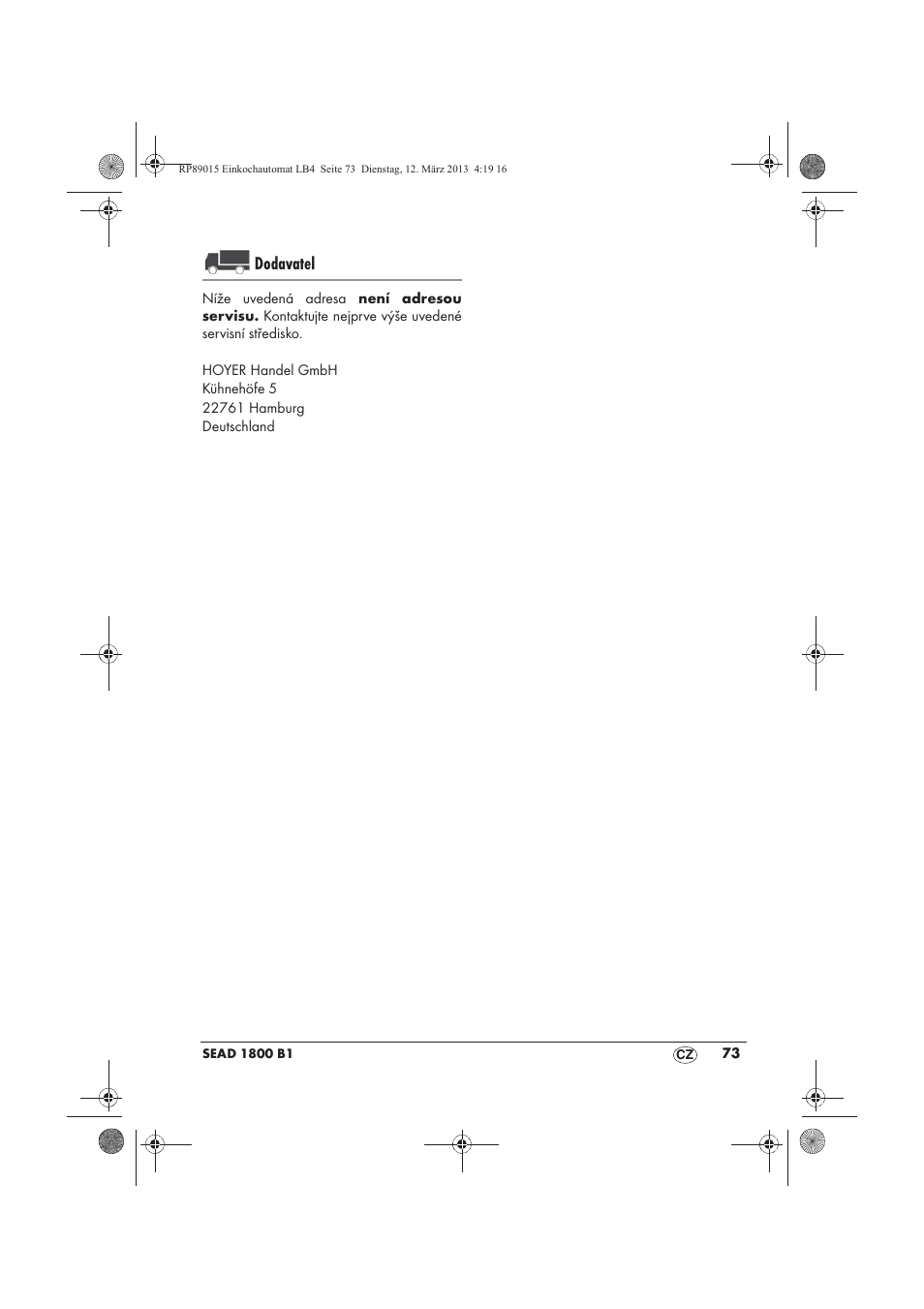 Dodavatel | Silvercrest SEAD 1800 B1 User Manual | Page 75 / 106