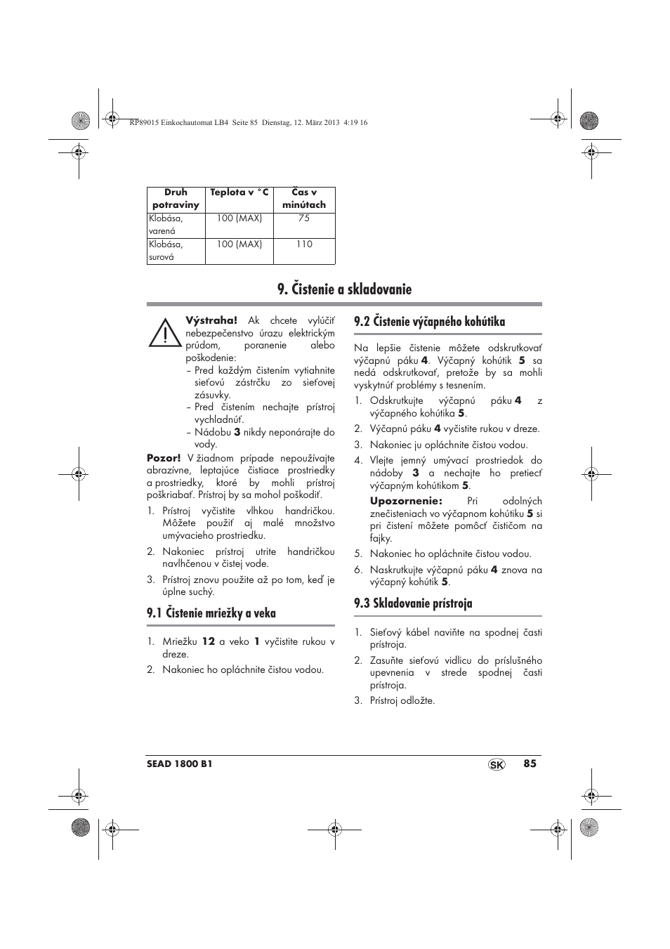 Čistenie a skladovanie, 1 čistenie mriežky a veka, 2 čistenie výčapného kohútika | 3 skladovanie prístroja | Silvercrest SEAD 1800 B1 User Manual | Page 87 / 106
